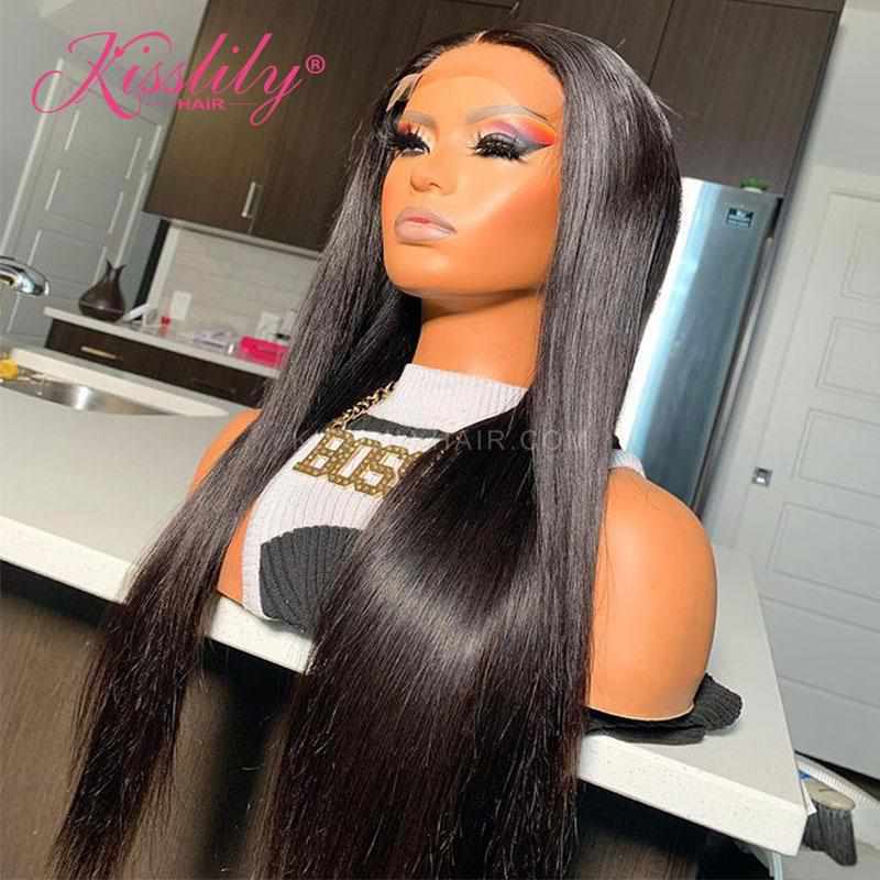 Kisslily Hair 5x5 HD Transparent Swiss Lace Closure Wigs Straight Human Hair Wigs Pre Plucked With Baby Hair [NAW32]-Hair Accessories-Kisslilyhair