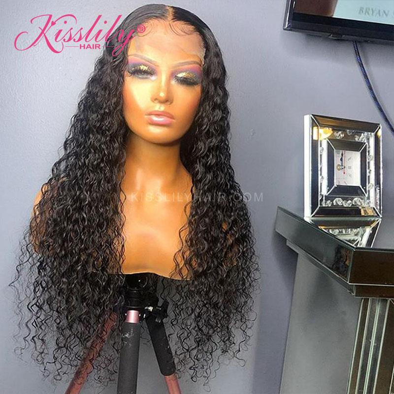 Kisslily Hair 5x5 HD Transparent Swiss Lace Closure Wigs Water Wave Human Hair Wigs For Women Pre Plucked Bleached Knots[NAW28]-Hair Accessories-Kisslilyhair