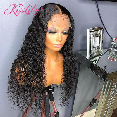 Kisslily Hair 5x5 HD Transparent Swiss Lace Closure Wigs Water Wave Human Hair Wigs For Women Pre Plucked Bleached Knots[NAW28]-Hair Accessories-Kisslilyhair