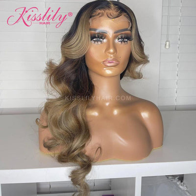 Kisslily Hair Ash Blonde Lace Front Wig Ombre Body Wave 13x4 Colored Human Hair Wigs For Women [CDC47]-Hair Accessories-Kisslilyhair