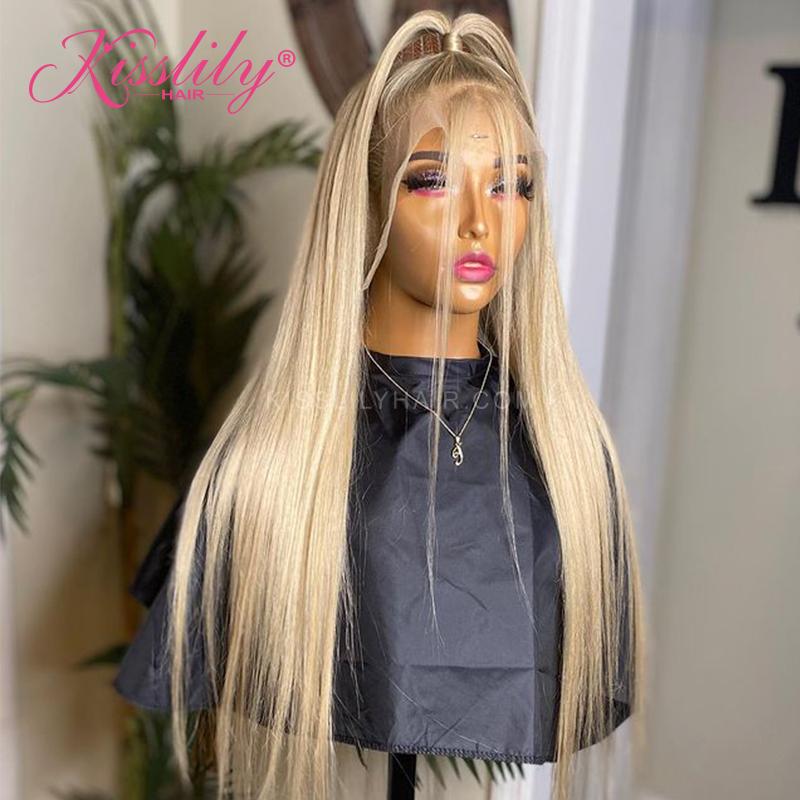 Kisslily Hair Ash Blonde Silky Straight Human Hair 13x4 Lace Front Pre Plucked [CHC27]-Hair Accessories-Kisslilyhair