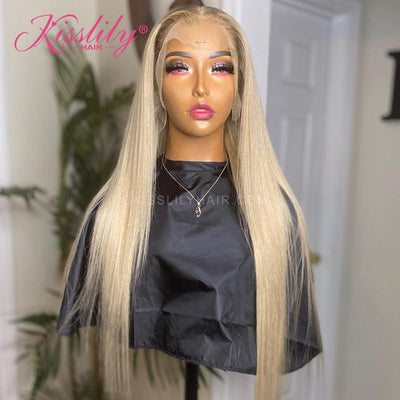 Kisslily Hair Ash Blonde Silky Straight Human Hair 13x4 Lace Front Pre Plucked [CHC27]-Hair Accessories-Kisslilyhair