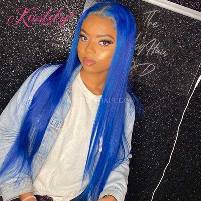 Kisslily Hair Blue Straight 13x4 Lace Frontal Human Hair Pre Plucked [CHC71]-Hair Accessories-Kisslilyhair