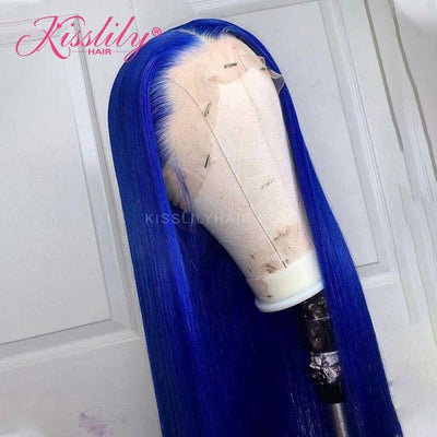 Kisslily Hair Blue Straight 13x4 Lace Frontal Human Hair Pre Plucked [CHC71]-Hair Accessories-Kisslilyhair