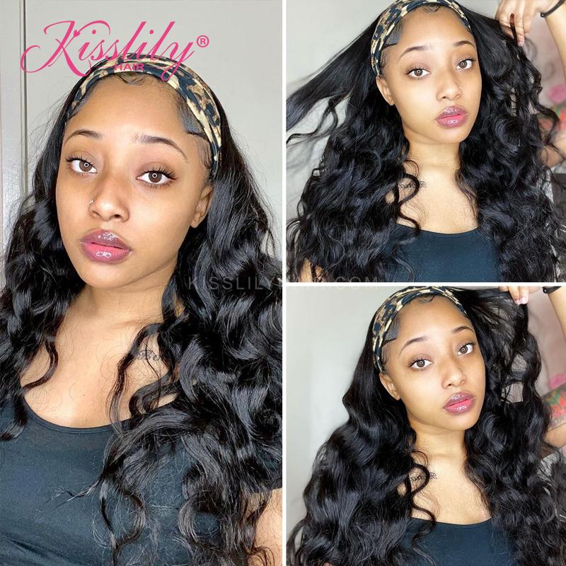 Kisslily Hair Body Wave Headband Wigs 100% Human Hair Glueless 180% Density Natural Black Color [NAW33]-Hair Accessories-Kisslilyhair