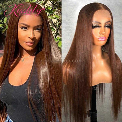 Kisslily Hair Brown Straight 13x4 Lace Frontal Human Hair Pre Pluck With Baby Hair [CHC61]-Hair Accessories-Kisslilyhair