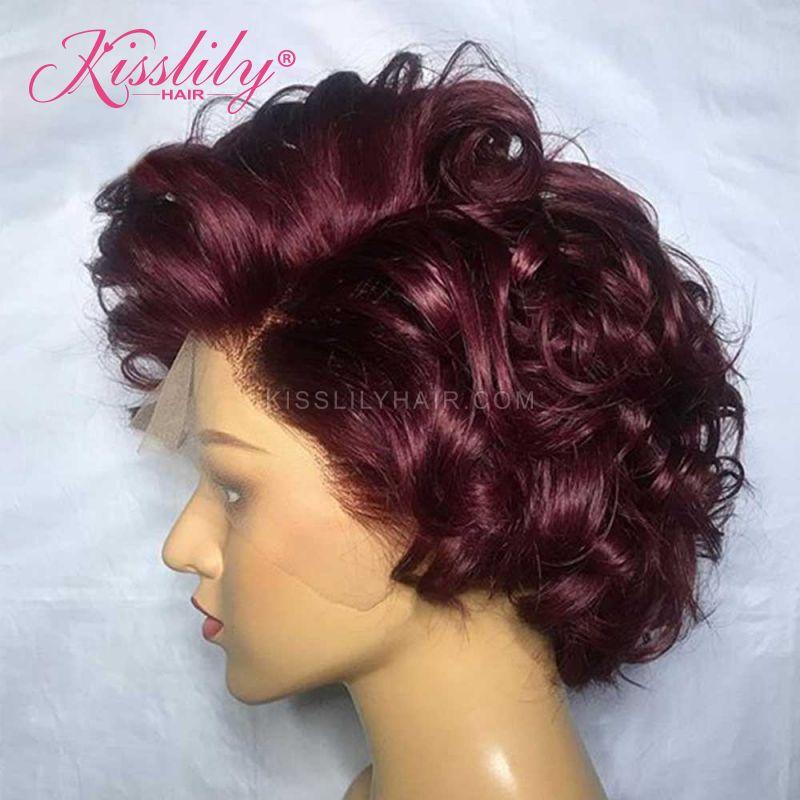 Kisslily Hair Burgundy 99J Deep Wave Bob 13x4 Lace Frontal Human Hair Pre Plucked [CHC63]-Hair Accessories-Kisslilyhair