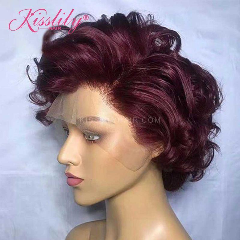 Kisslily Hair Burgundy 99J Deep Wave Bob 13x4 Lace Frontal Human Hair Pre Plucked [CHC63]-Hair Accessories-Kisslilyhair