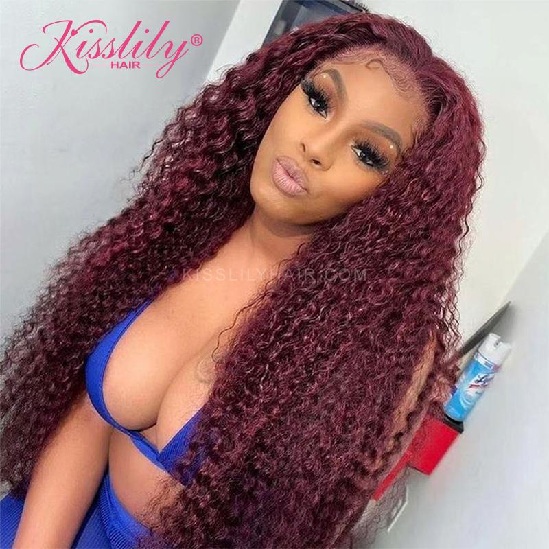 Kisslily Hair Burgundy Color 13x4 Lace Front Wig Pre Plucked Bleached Knots Human Hair [CHC10]-Hair Accessories-Kisslilyhair