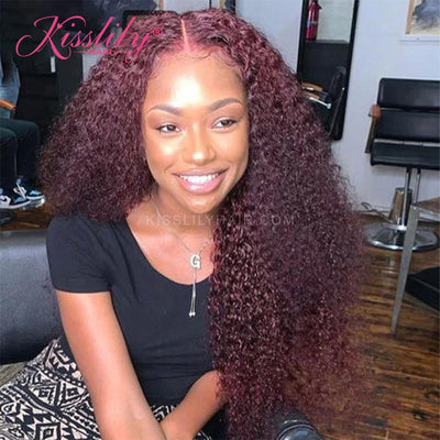 Kisslily Hair Burgundy Color 13x4 Lace Front Wig Pre Plucked Bleached Knots Human Hair [CHC10]-Hair Accessories-Kisslilyhair