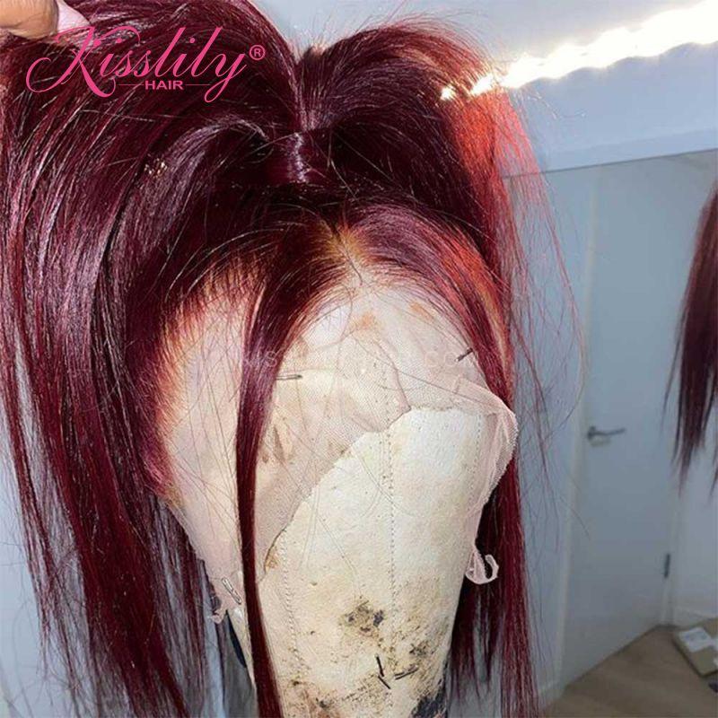 Kisslily Hair Burgundy Straight 13x4 Lace Frontal Human Hair Pre Plucked [CHC70]-Hair Accessories-Kisslilyhair