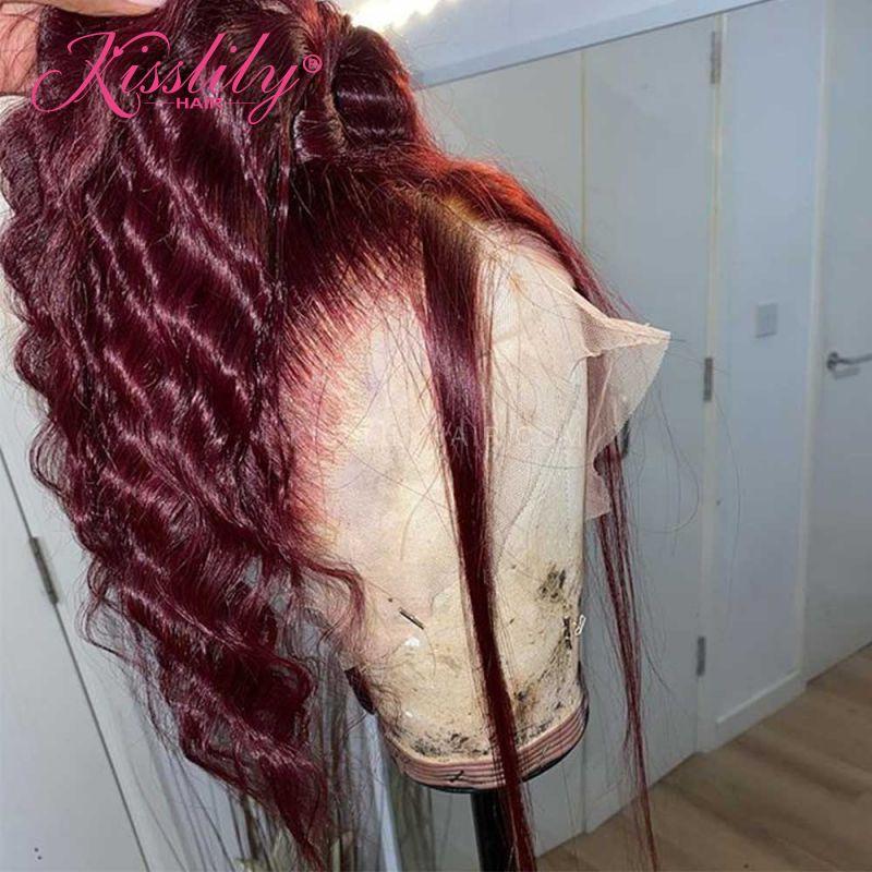 Kisslily Hair Burgundy Straight 13x4 Lace Frontal Human Hair Pre Plucked [CHC70]-Hair Accessories-Kisslilyhair