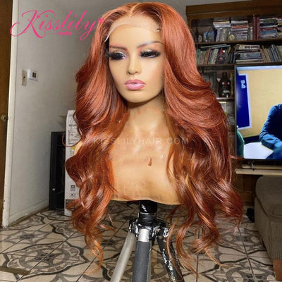 Kisslily Hair Colord Body Wave 13x4 Lace Frontal Ginger Human Hair Pre Plucked [CHC43]-Hair Accessories-Kisslilyhair