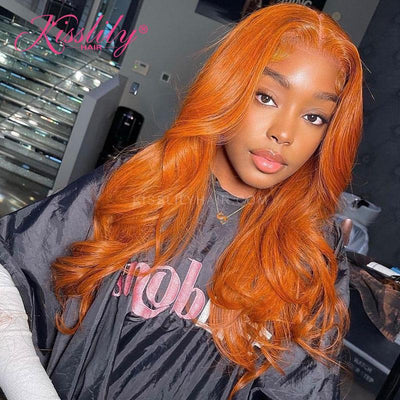 Kisslily Hair Colord Body Wave 13x4 Lace Frontal Orange Human Hair Pre Plucked [CHC37]-Hair Accessories-Kisslilyhair