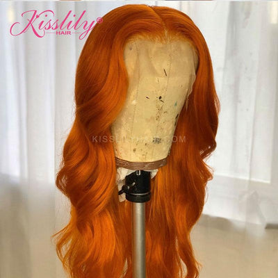 Kisslily Hair Colord Body Wave 13x4 Lace Frontal Orange Human Hair Pre Plucked [CHC37]-Hair Accessories-Kisslilyhair