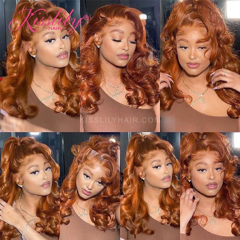 Kisslily Hair Colord Body Wave Hair 13x4 Lace Frontal Wig Ginger Human Hair [CHC01]-Hair Accessories-Kisslilyhair