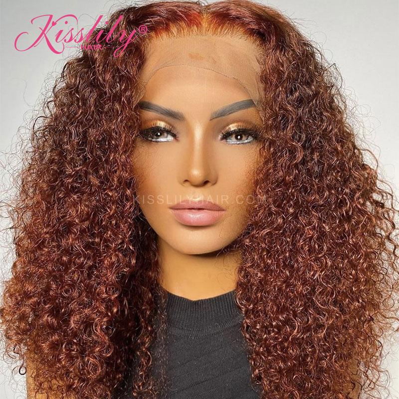 Kisslily Hair Colord Curly Bob Hair 13x4 Lace Frontal Human Hair Pre Plucked [CHC32]-Hair Accessories-Kisslilyhair