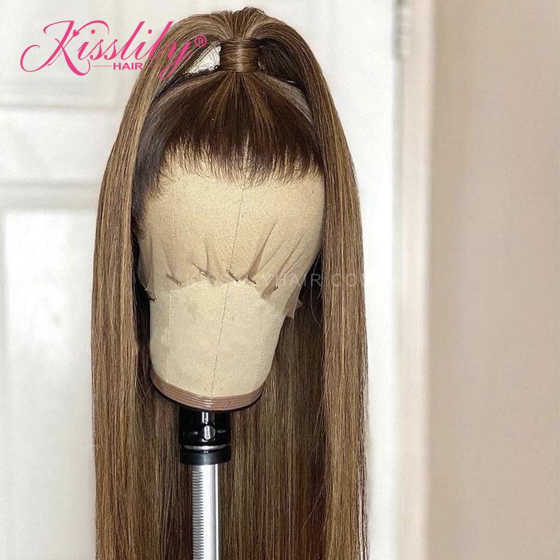 Kisslily Hair Colored 13x4 Lace Frontal Bone Straight Human Hair Pre Plucked Baby Hair [CHC49]-Hair Accessories-Kisslilyhair