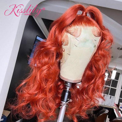 Kisslily Hair Colored Bright Orange Human Hair Loose Deep Wave 13x4 Lace Front Wig [CHC33]-Hair Accessories-Kisslilyhair
