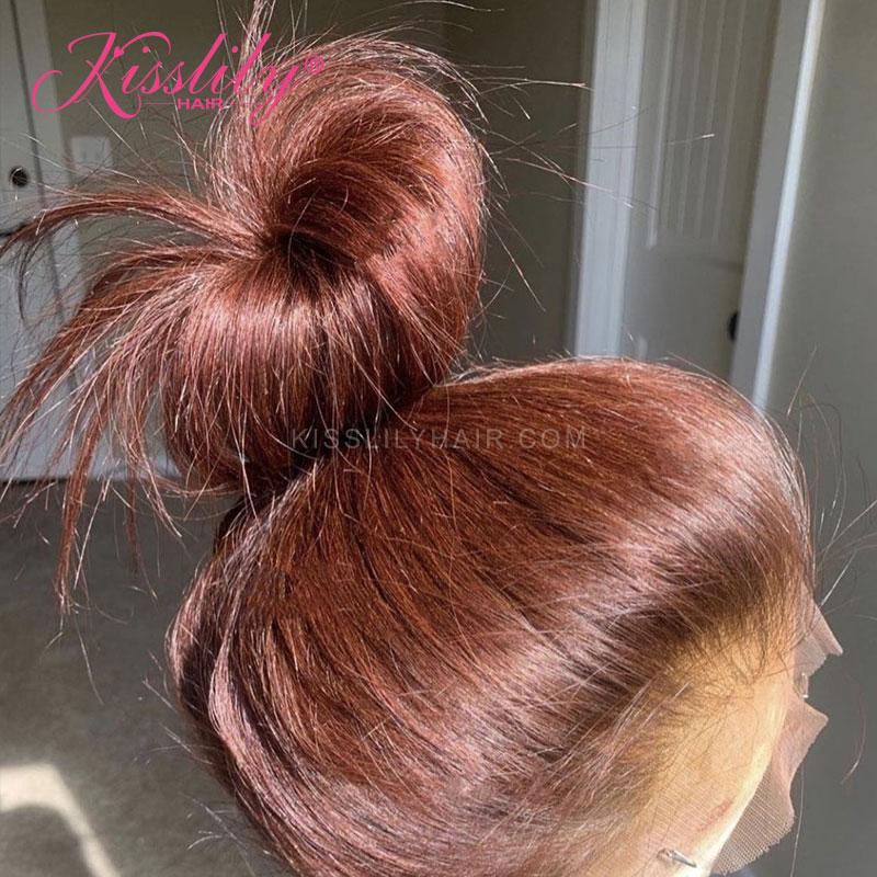 Kisslily Hair Colored Human Hair Wigs For Women Straight 13x4 Lace Front Wig Dark Burgundy [CHC55]-Hair Accessories-Kisslilyhair