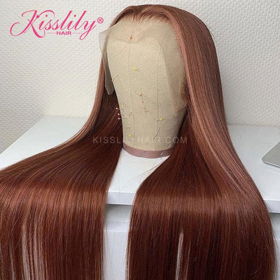 Kisslily Hair Colored Human Hair Wigs For Women Straight 13x4 Lace Front Wig Dark Burgundy [CHC55]-Hair Accessories-Kisslilyhair