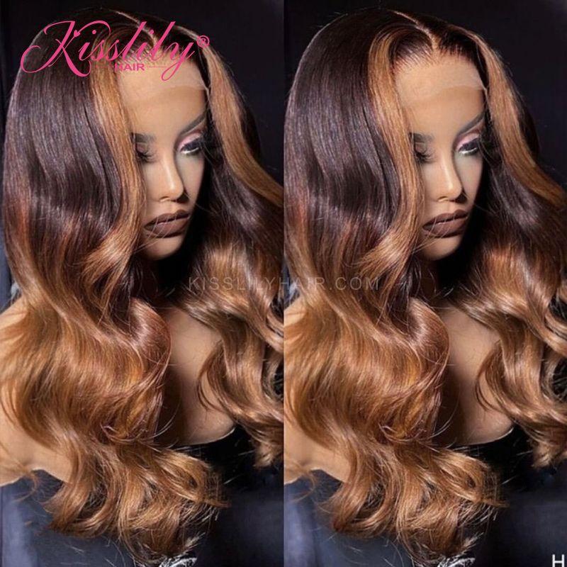Kisslily Hair Colored Wigs Ombre Honey Blonde Body Wave 13x4 Lace Front Human Hair [CHC20]-Hair Accessories-Kisslilyhair