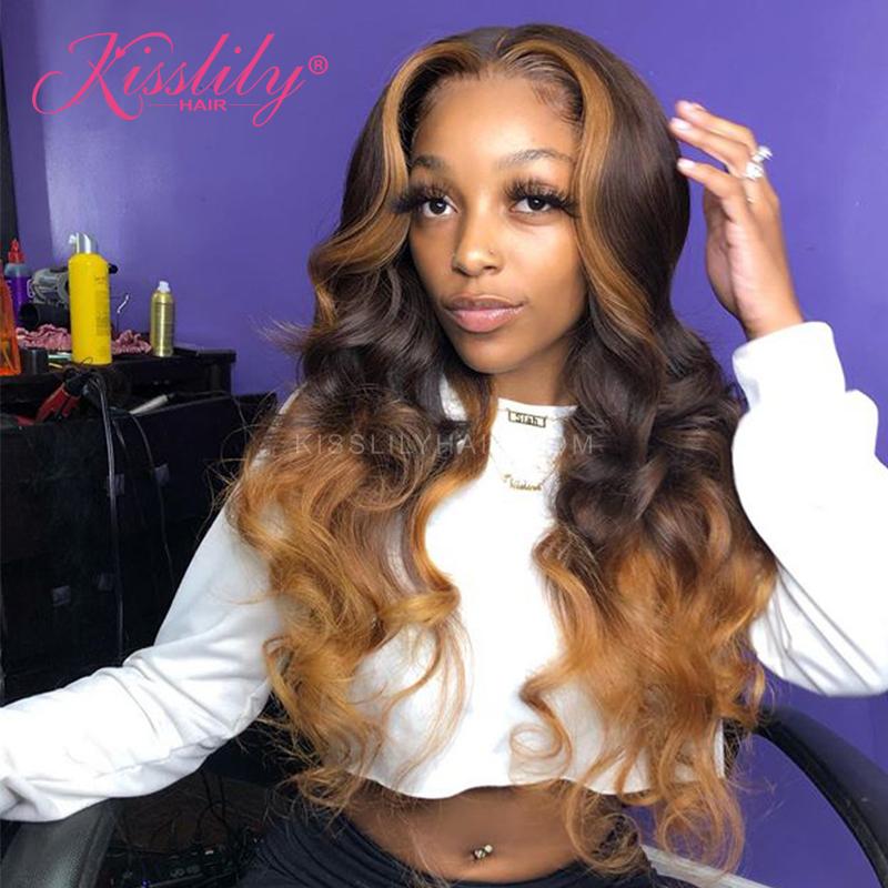 Kisslily Hair Colored Wigs Ombre Honey Blonde Body Wave 13x4 Lace Front Human Hair Women [CHC21]-All Glueless Lace Wigs-Kisslilyhair