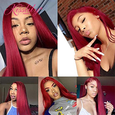 Kisslily Hair Colored Wigs Red Straight 13x4 Lace Front Human Hair Women Pre Plucked With Baby Hair [CHC18]-Hair Accessories-Kisslilyhair