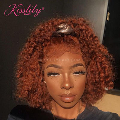 Kisslily Hair Ginger Curly 13x4 Lace Front Wig Pre Plucked Bleached Knots Human Hair Brazilian Hair [CHC03]-Hair Accessories-Kisslilyhair