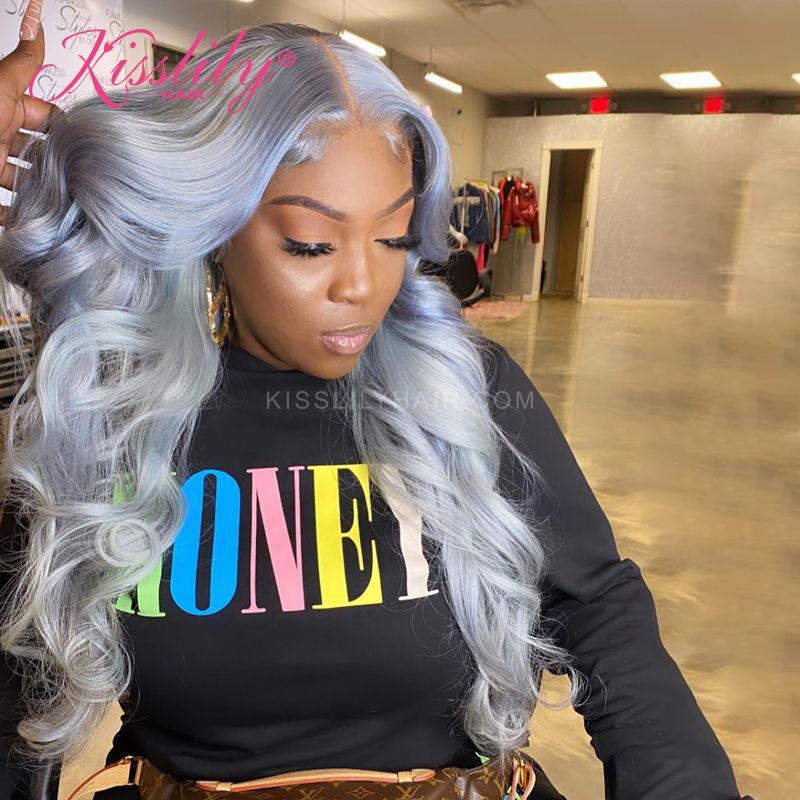 Kisslily Hair Grey 13x4 Lace Front Wig 613 Blonde Colored Human Hair Wigs For Black Women Transparent Lace Wigs Preplucked [CHC59]-Hair Accessories-Kisslilyhair