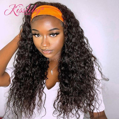 Kisslily Hair Headband Wigs Water Wave Hair Wigs Human Hair Natural Black 150 Density Glueless [NAW36]-Hair Accessories-Kisslilyhair