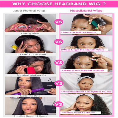 Kisslily Hair Headband Wigs Wavy Wigs Natural Black 100% Human Hair 250 Density For Women [NAW40]-Hair Accessories-Kisslilyhair
