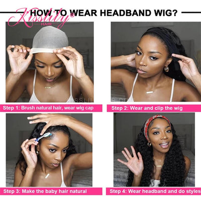 Kisslily Hair Headband Wigs Wavy Wigs Natural Black 100% Human Hair 250 Density For Women [NAW40]-Hair Accessories-Kisslilyhair