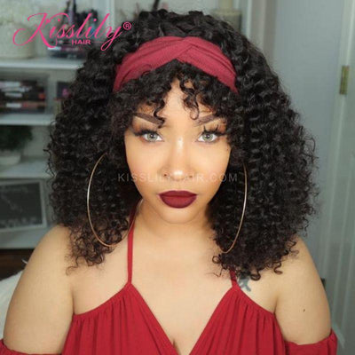 Kisslily Hair Headband Wigs With Bangs Deep Wave Hair Wigs Natural Black Brazilian Remy For Women [NAW41]-Hair Accessories-Kisslilyhair