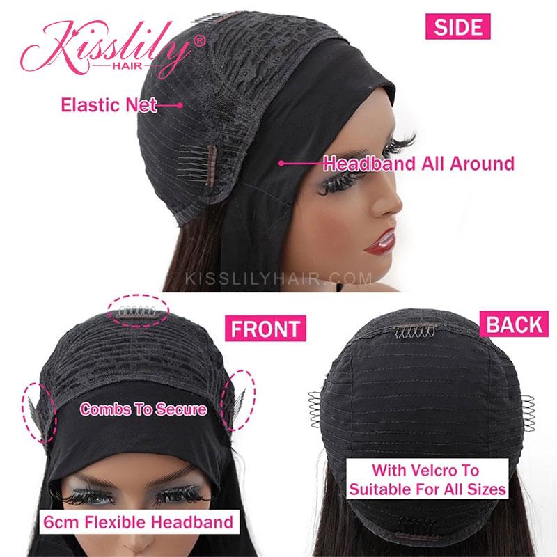 Kisslily Hair Headband Wigs Yaki Straight Wig 100% Human Hair Glueless Wigs for Black Women 26 inch [NAW35]-Hair Accessories-Kisslilyhair