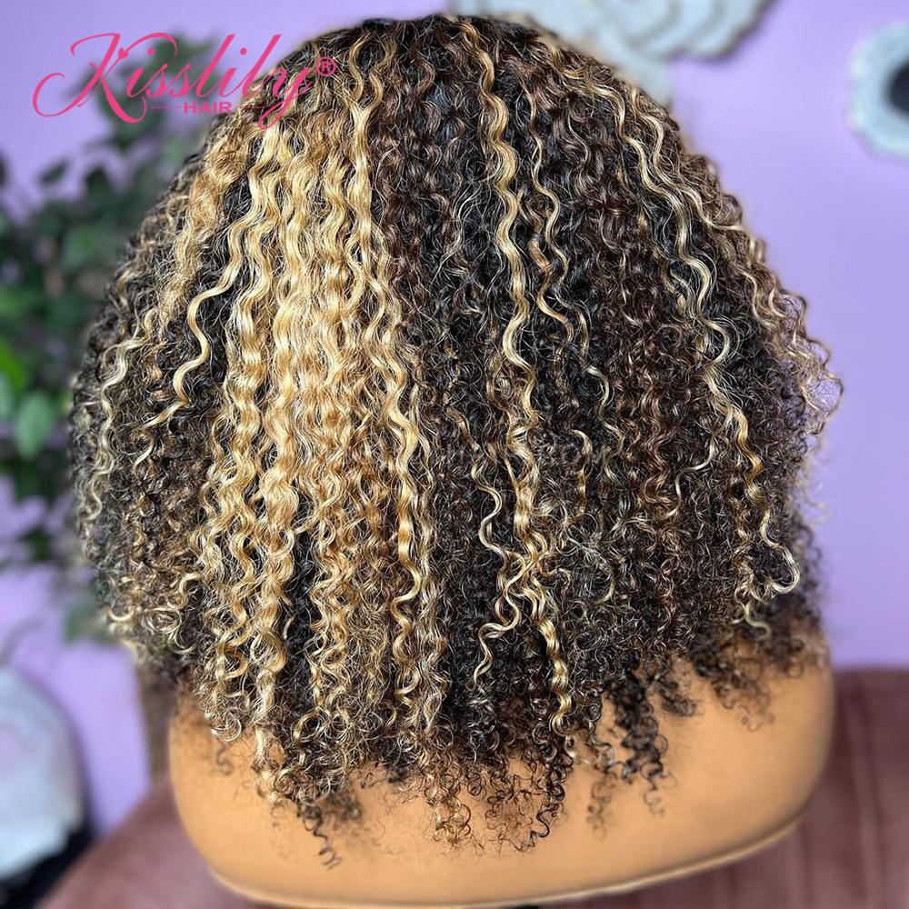 Kisslily Hair Highlight 13x4 Deep Curly Wig With Bangs Lace Frontal Human Hair Wigs Pre Plucked With Baby Hair [CDC32]-All Glueless Lace Wigs-Kisslilyhair