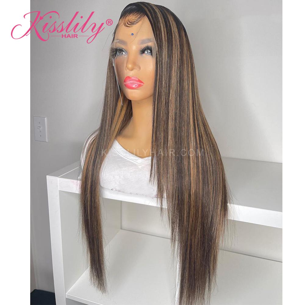 Kisslily Hair Highlight 13x4 Lace Front Wigs For Black Women Straight Brazilian Human Hair Wigs [CDC43]-Hair Accessories-Kisslilyhair