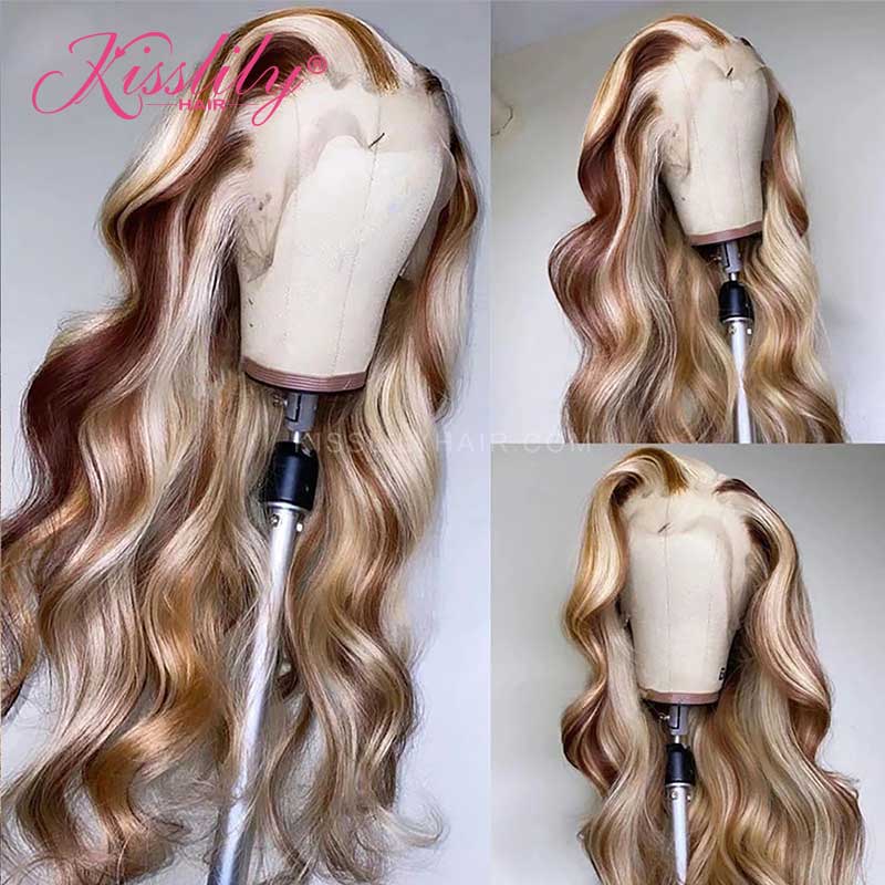 Kisslily Hair Highlight Body Wave 13x4 Lace Front Wig For Black Women Pre Plucked [CDC44]-Kisslilyhair