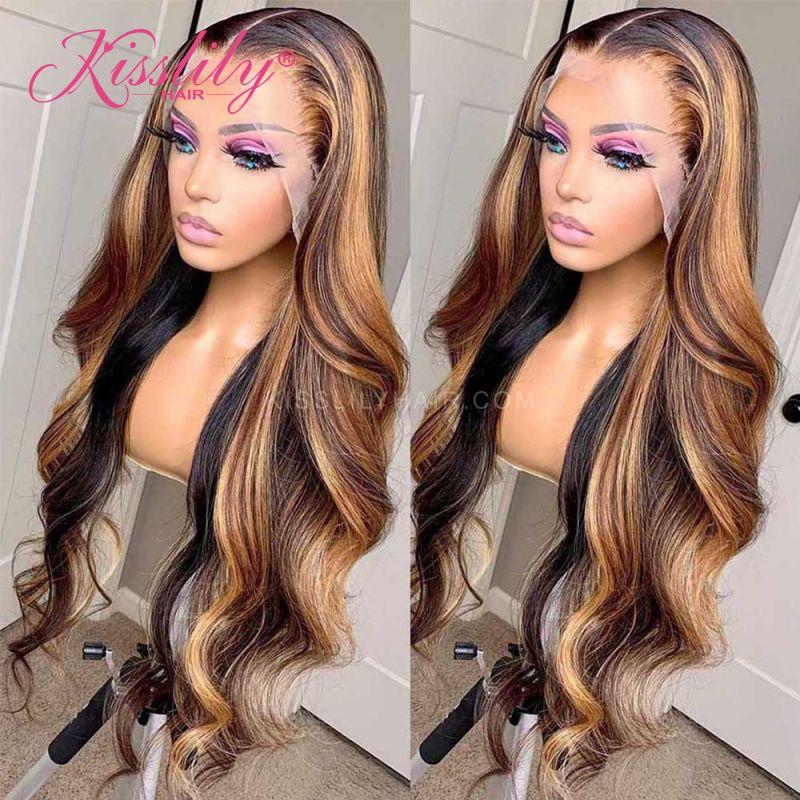 Kisslily Hair Highlight Body Wave 13x4 Lace Frontal Human Hair Pre Plucked [CDC67]-Hair Accessories-Kisslilyhair