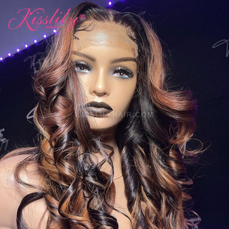 Kisslily Hair Highlight Body Wave 13x4 Lace Frontal Ombre Human Hair 1B/30 High Quality [CDC06]-Hair Accessories-Kisslilyhair