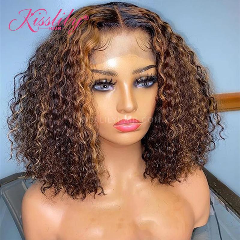 Kisslily Hair Highlight Curly Lace Front Wig Colored Human Hair Wigs For Black Women Preplucked Lace Wig Natural Hairline [CHC41]-Hair Accessories-Kisslilyhair