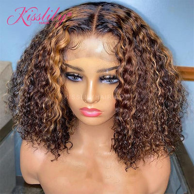 Kisslily Hair Highlight Curly Lace Front Wig Colored Human Hair Wigs For Black Women Preplucked Lace Wig Natural Hairline [CHC41]-Hair Accessories-Kisslilyhair