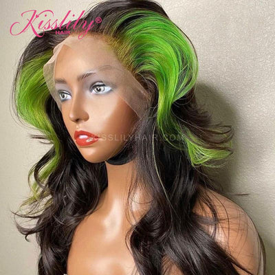 Kisslily Hair Highlight Green Color Body Wave 13x4 Lace Front Wig For Women [CHC47]-Hair Accessories-Kisslilyhair
