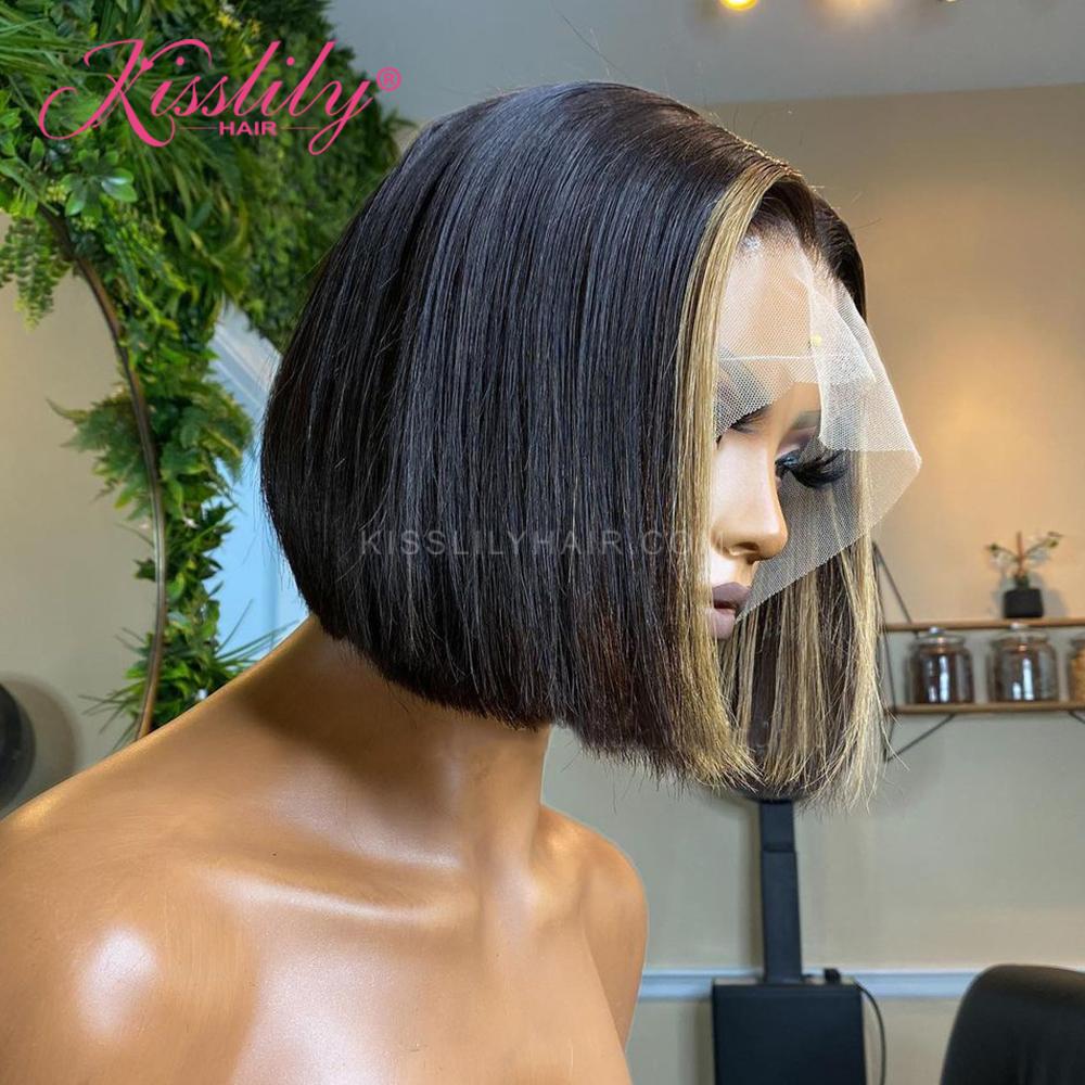 Kisslily Hair Highlight Straight Bob Wig 13x4 Lace Front Short Bob Human Hair wig [CDC48]-Hair Accessories-Kisslilyhair