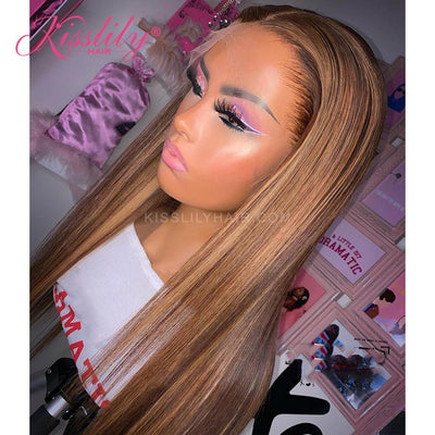 Kisslily Hair Highlight Wig Human Hair 13x4 Lace Front Wigs Honey Blonde Colored Human Hair Wig Straight [CDC42]-Hair Accessories-Kisslilyhair