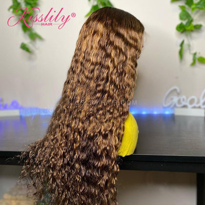 Kisslily Hair Highlight Wig Human Hair Curly Pre Plucked 13x4 Lace Frontal Wig [CHC58]-Hair Accessories-Kisslilyhair