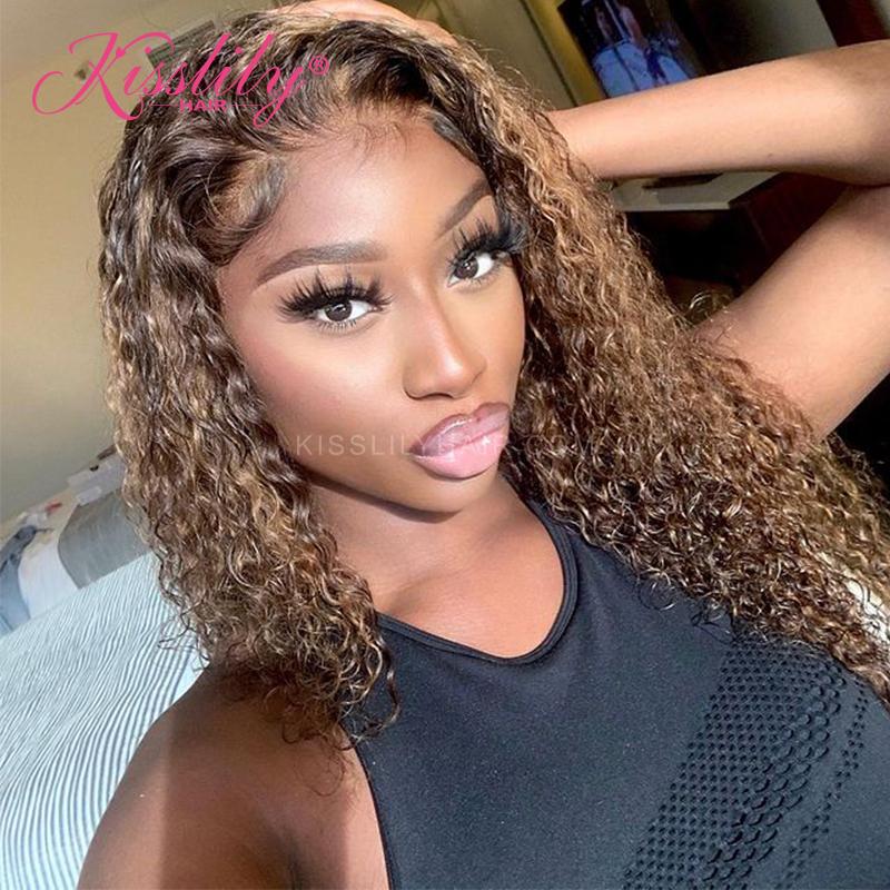 Kisslily Hair Honey Blonde Curly 13x4 Lace Front Wigs Highlight Pre Plucked For Black Women [CHC34]-Hair Accessories-Kisslilyhair
