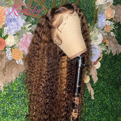 Kisslily Hair Honey Blonde Curly 13x4 Lace Front Wigs Highlight Pre Plucked For Black Women [CHC34]-Hair Accessories-Kisslilyhair