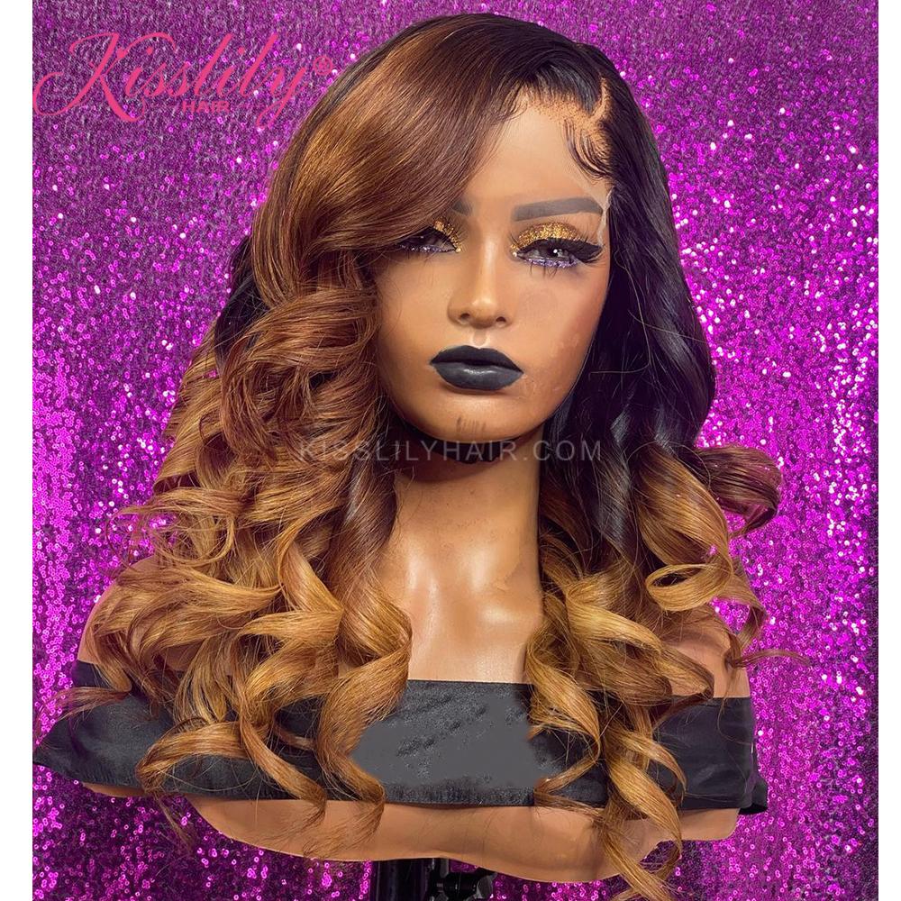 Kisslily Hair Honey Blonde Lace Front Wig With Baby Hair Ombre Human Hair Wigs For Black Women [CDC54]-Hair Accessories-Kisslilyhair