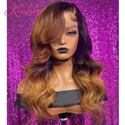 Kisslily Hair Honey Blonde Lace Front Wig With Baby Hair Ombre Human Hair Wigs For Black Women [CDC54]-Hair Accessories-Kisslilyhair